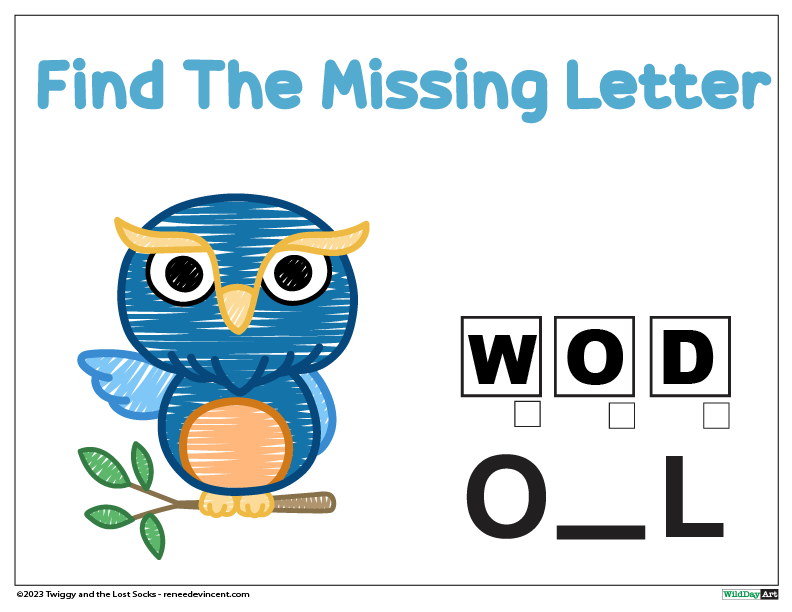 Blue bird and word puzzle: fill in the missing letter for the word 