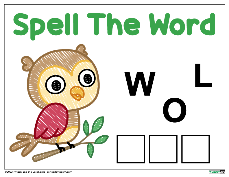 Owl spelling worksheet: letters 