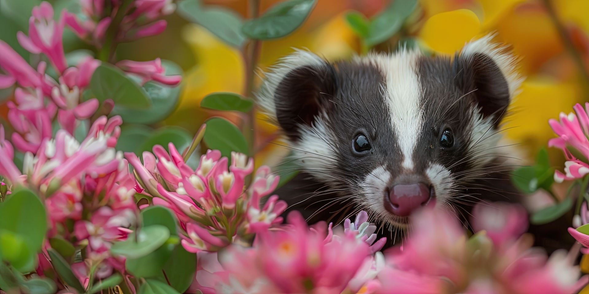 Skunk in flowers