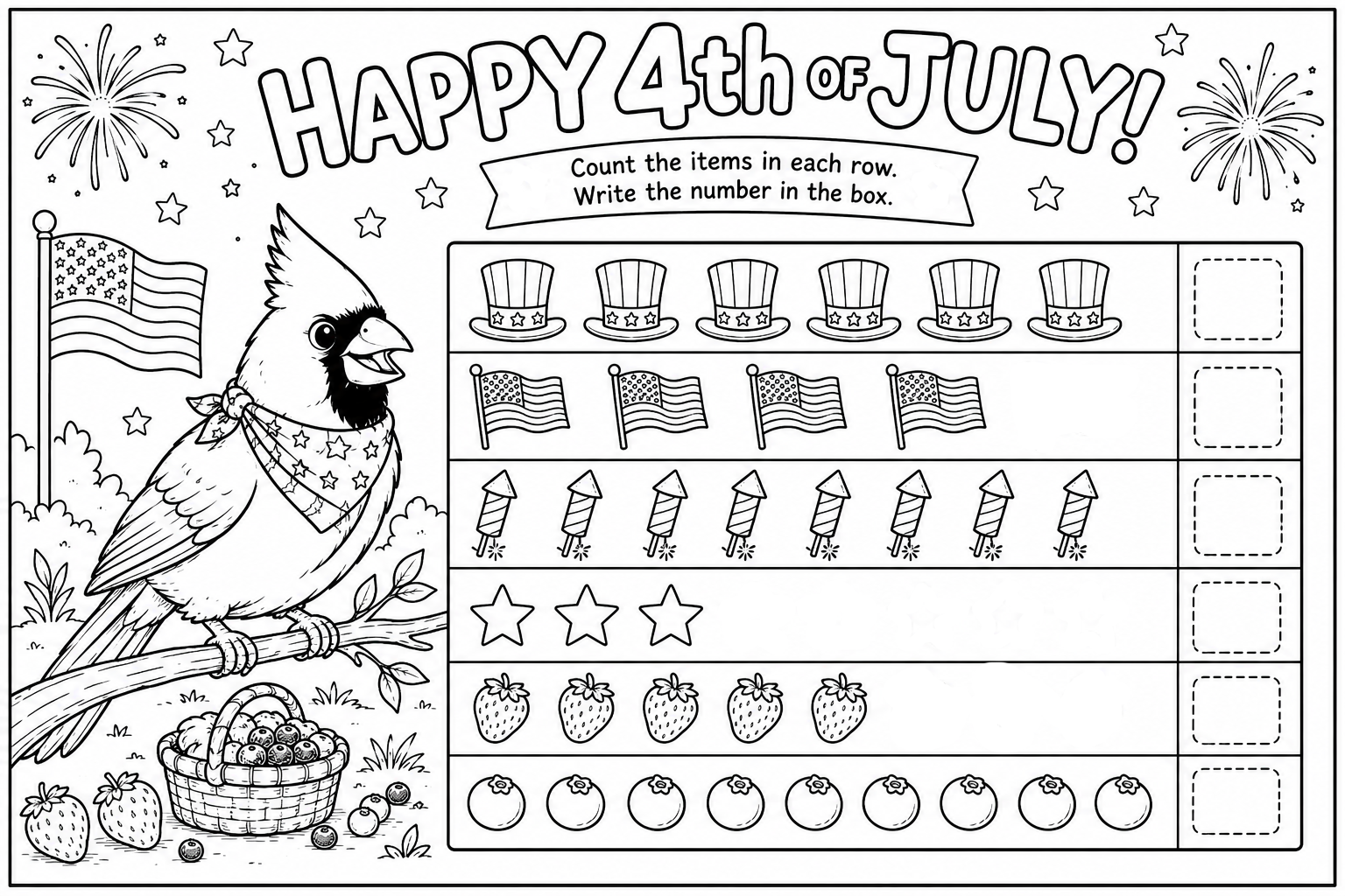 Cartoon bunnies picnic under fireworks, sitting on a blanket with food and drinks in a garden.