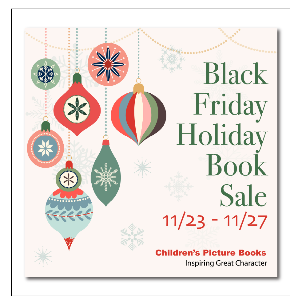Black Friday holiday book sale advertisement with ornament decorations, dates 11/23 - 11/27.
