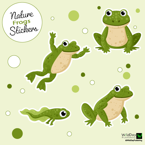 A set of nature frog stickers with different frogs in different poses.