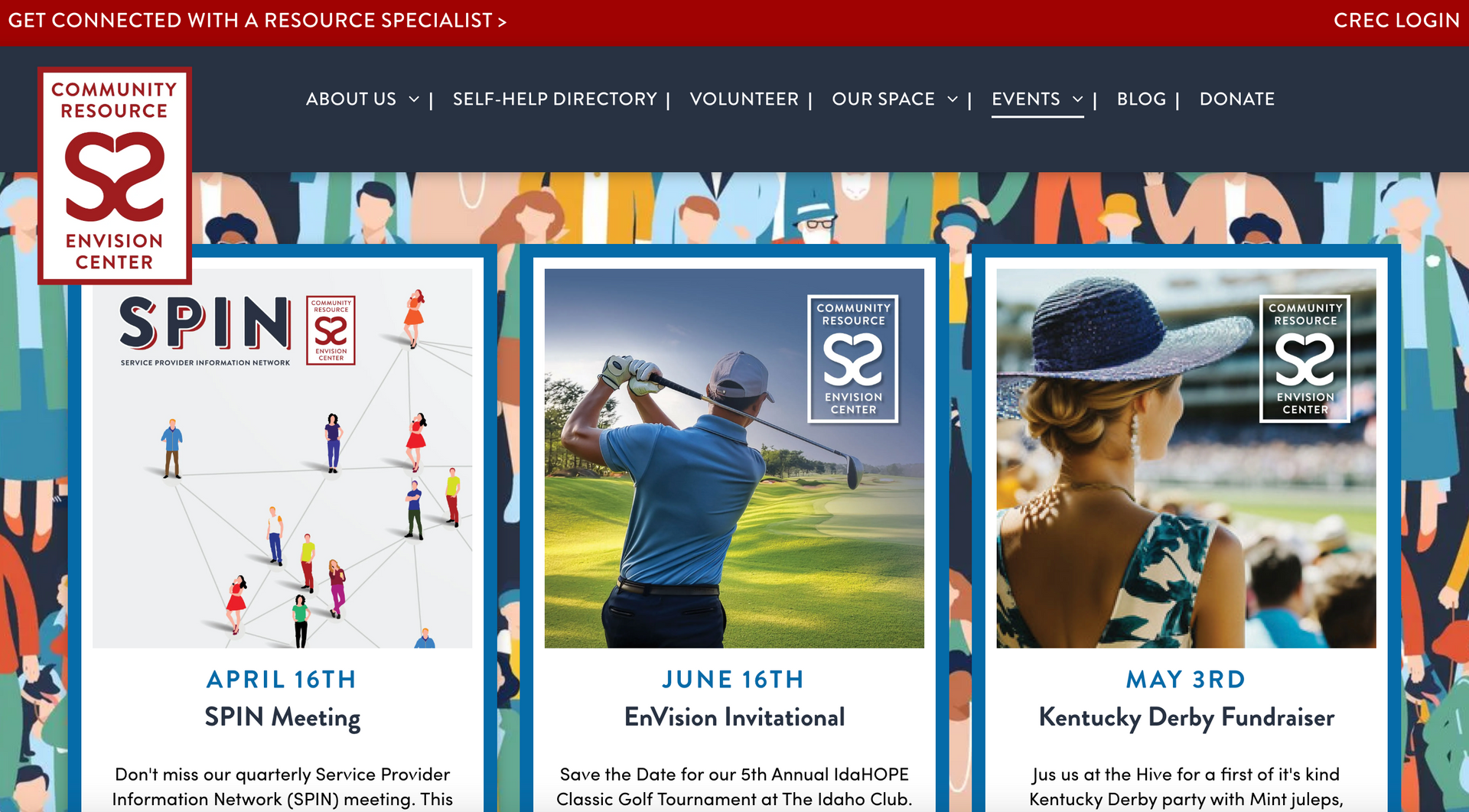 Website events: SPIN meeting, golf outing, and Kentucky Derby fundraiser.