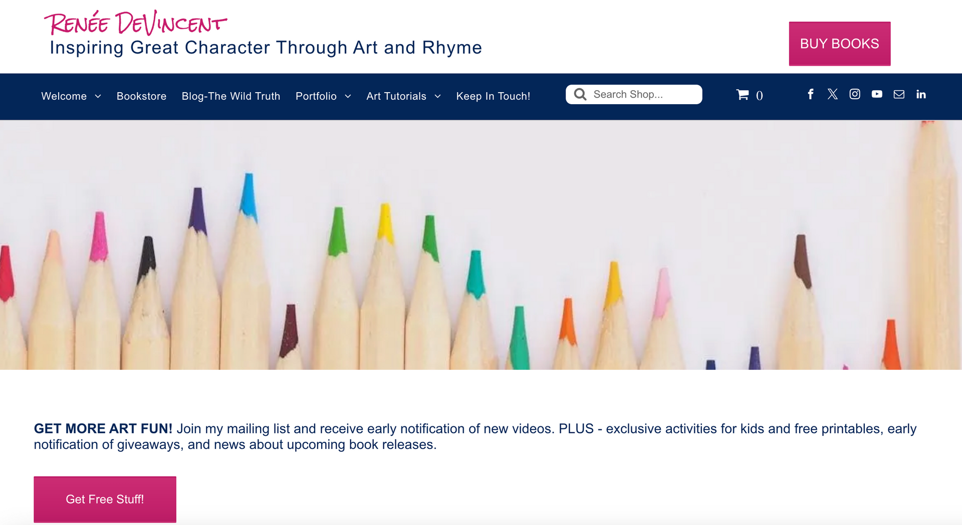 Website header with colored pencils, text