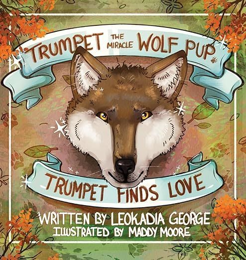 A book cover showing an illustration of a wolf's face centered on a background of autumn leaves, titled