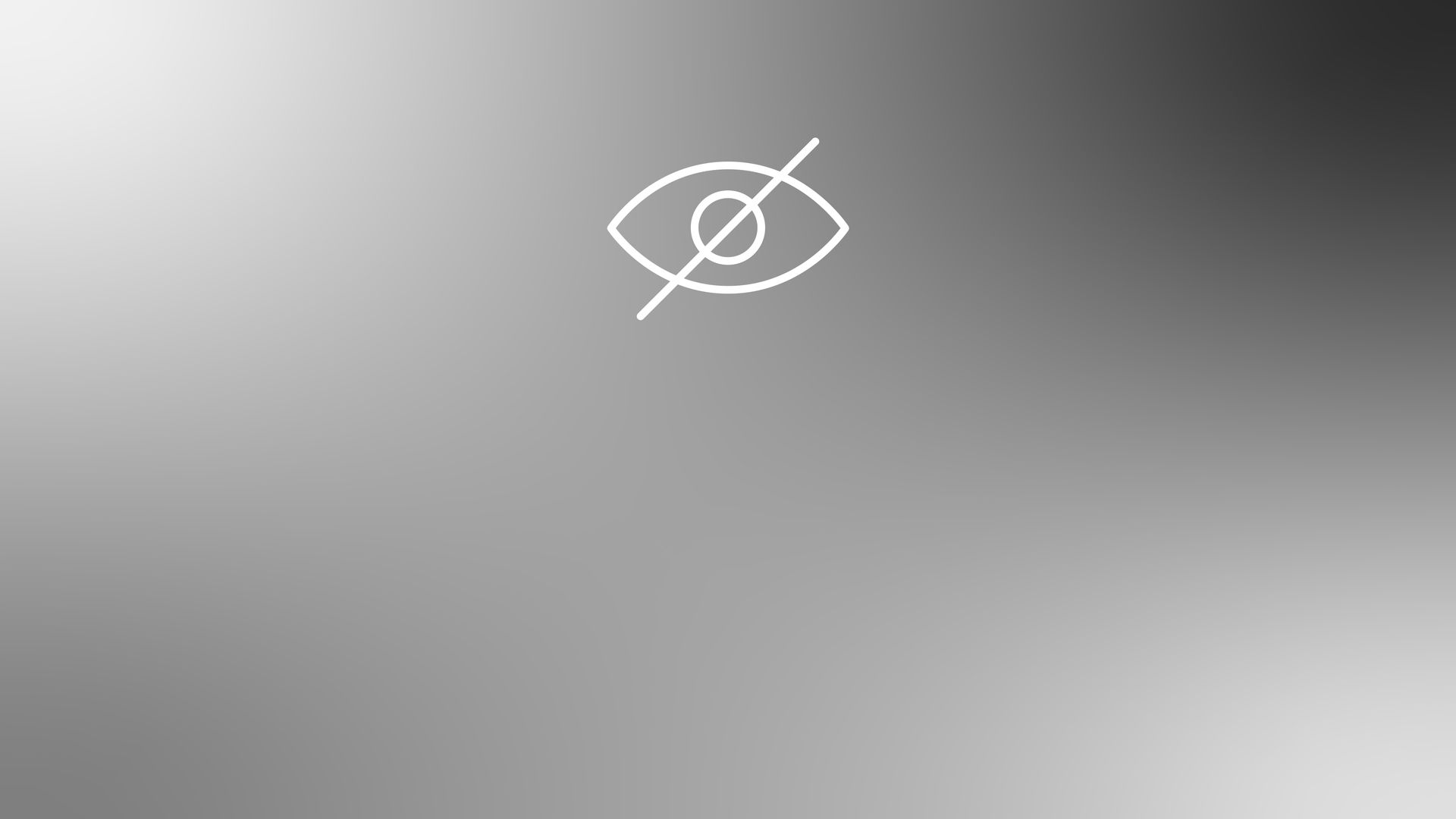 A drawing of an eye with a cross through it on a gray background.