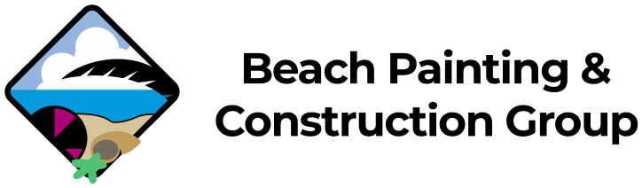 Logo for Beach Painting & Construction Group, features a beach scene inside a diamond shape.