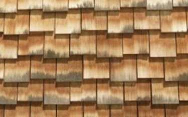 Wooden cedar roof shingles.