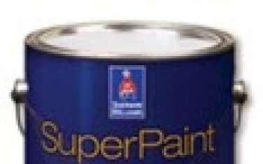 Blue paint can labeled