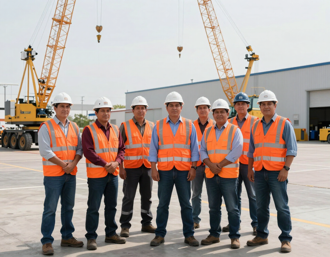 Operadores y supervisores en un patio industrial seguro