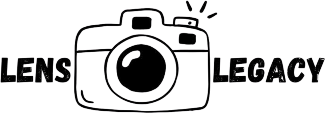 Black-and-white logo of a camera with the words “LENS” and “LEGACY” on either side.