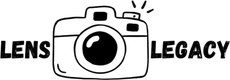 Black-and-white logo of a camera with the words “LENS” and “LEGACY” on either side.