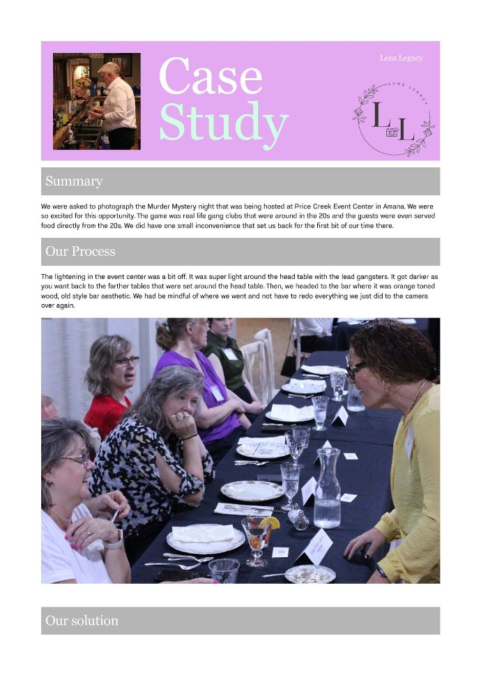 People seated at a banquet table in a conference room with a “Case Study” presentation slide above them