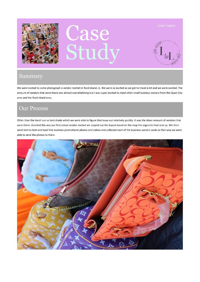 Colorful fabric pouches and accessories displayed beneath a “Case Study” webpage header