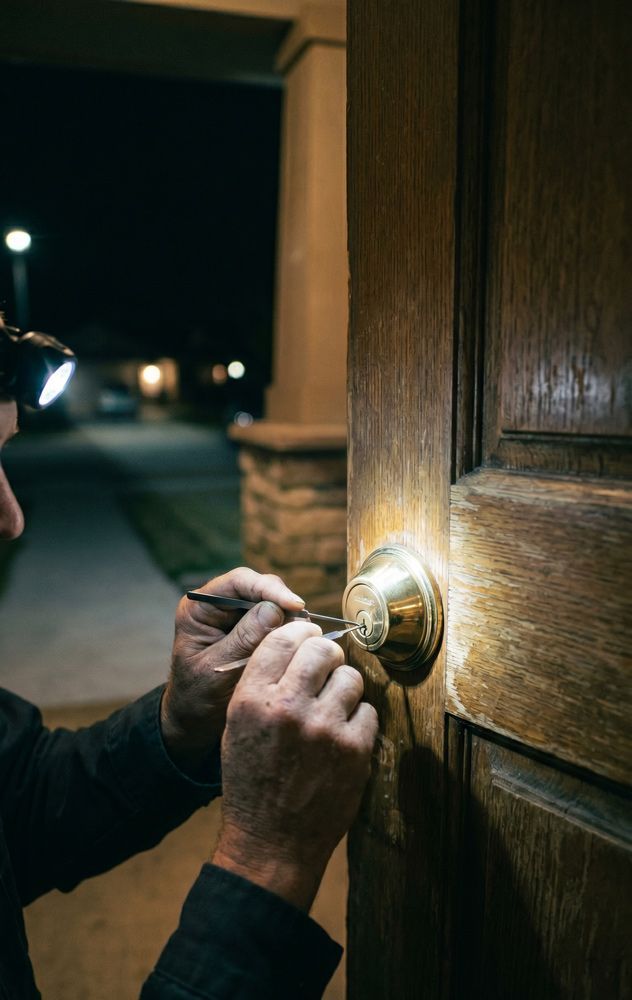 Emergency Locksmith Repairing Door Lock at Night in Nampa, ID
