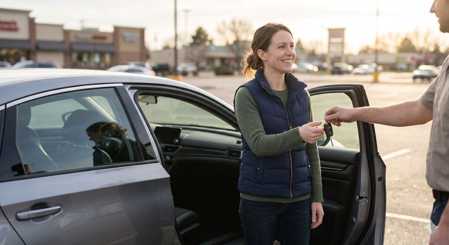 Locksmith Handing Car Keys to A Woman in Caldwell, ID
