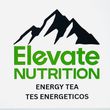 A logo for "Elevate Nutrition" featuring a black mountain silhouette above green text, with "Energy Tea" and "Tes Energeticos."