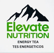 A logo for "Elevate Nutrition" featuring a black mountain silhouette above green text, with "Energy Tea" and "Tes Energeticos."