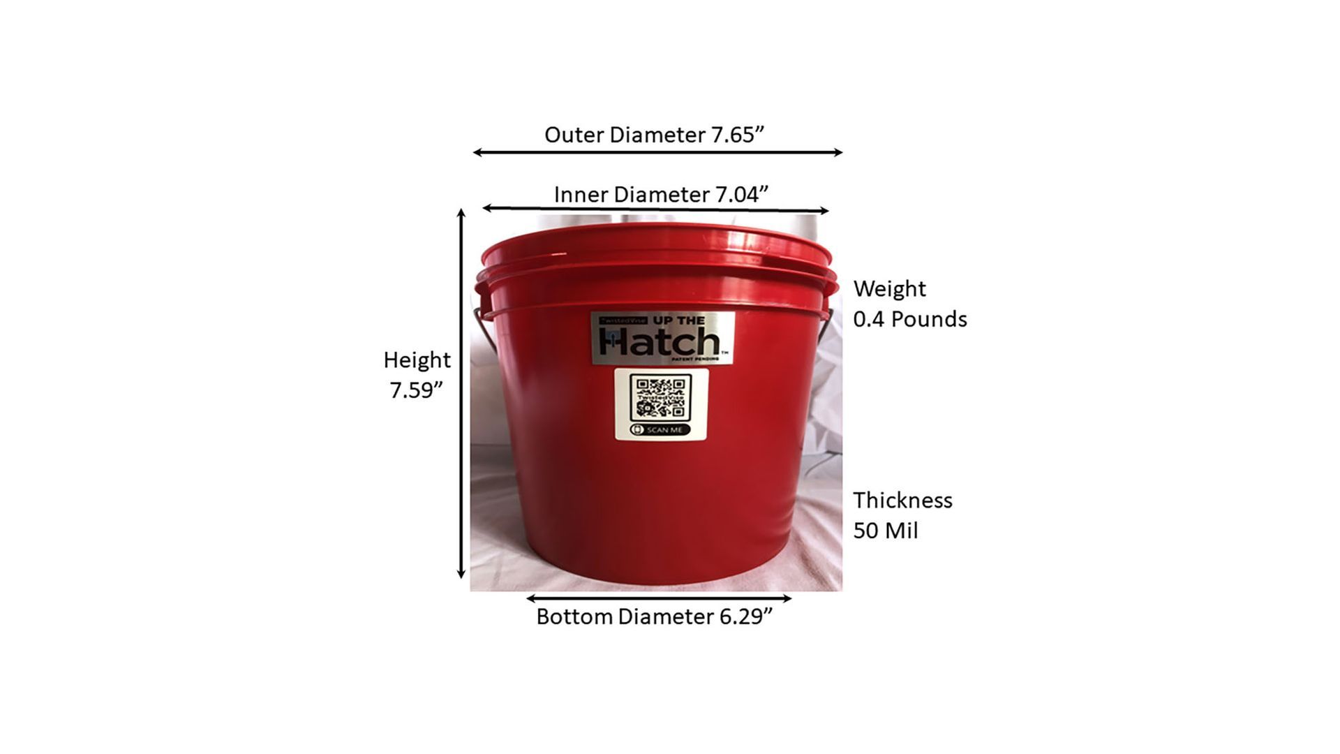 Red plastic bucket with a black-and-white “Match” label and QR code on a white background