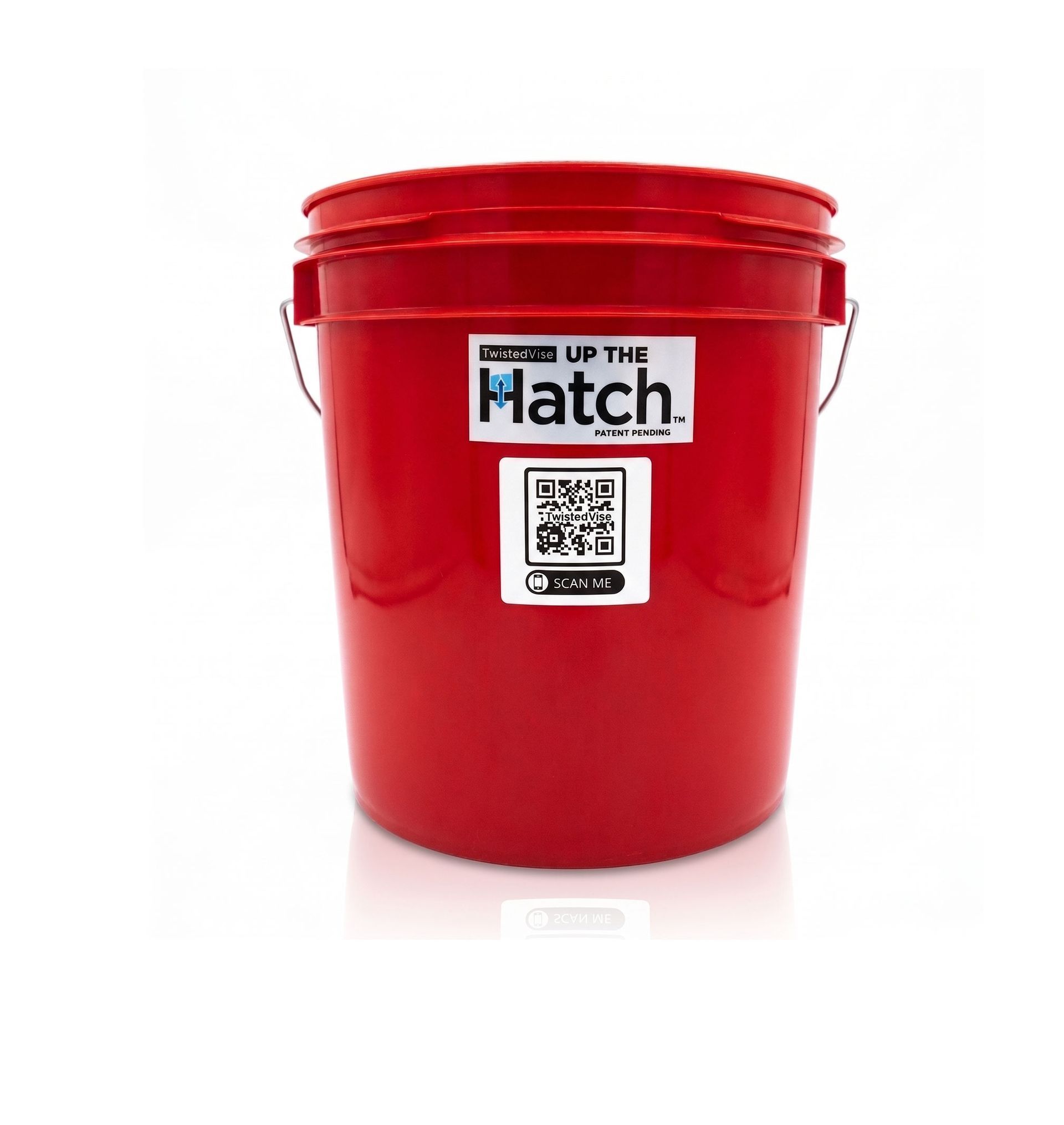 Red plastic bucket with a black-and-white “Match” label and QR code on a white background
