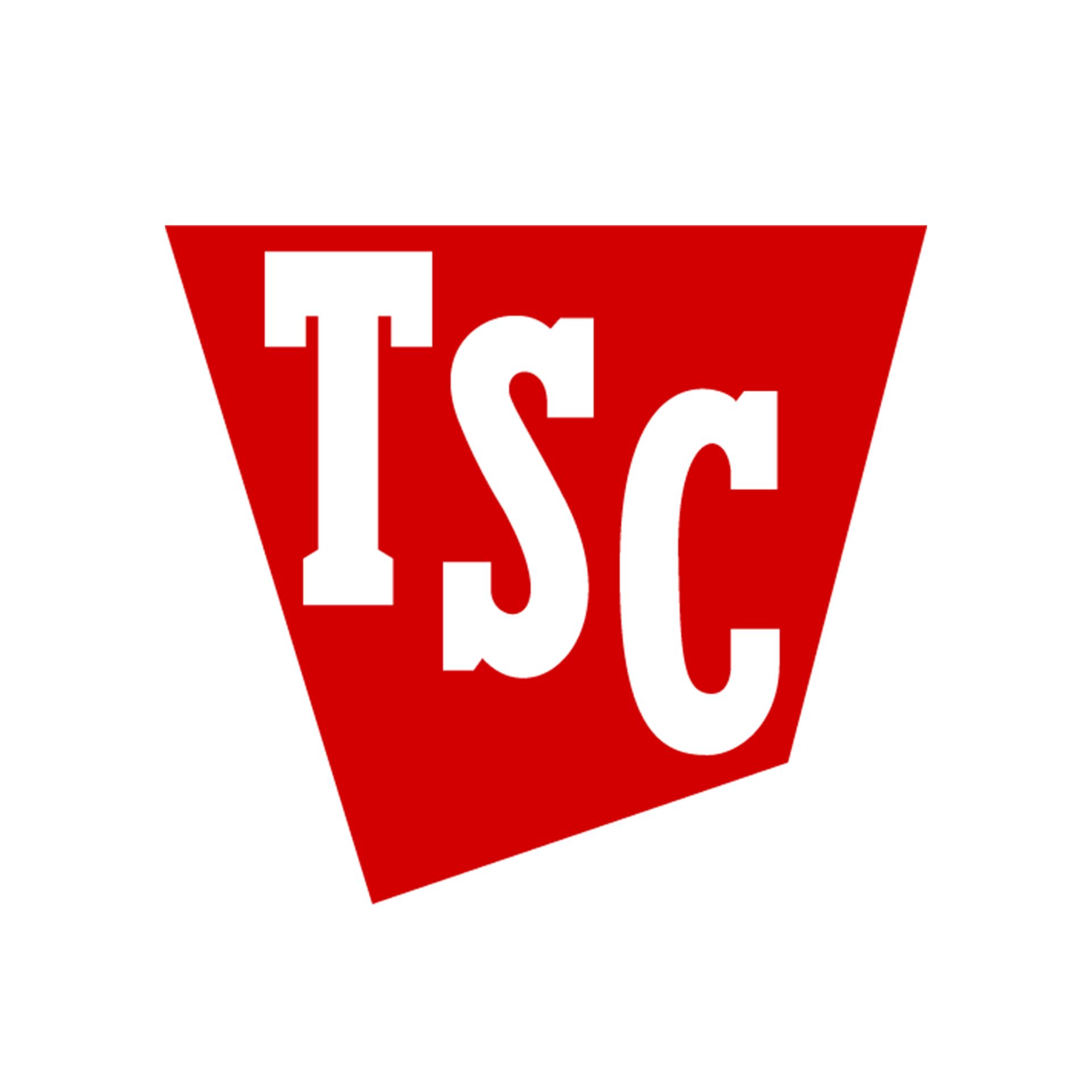 Red TSC logo with white letters on a slanted trapezoid shape