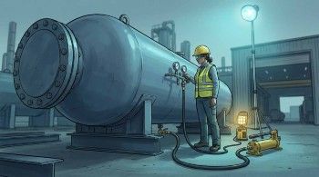 Fabrication superintendent hydrostatic testing a horizontal ASME pressure vessel in a tank yard
