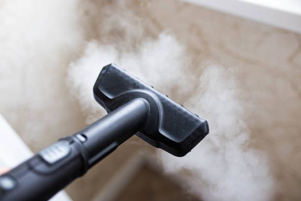 A person is using a steam cleaner to clean a wall.