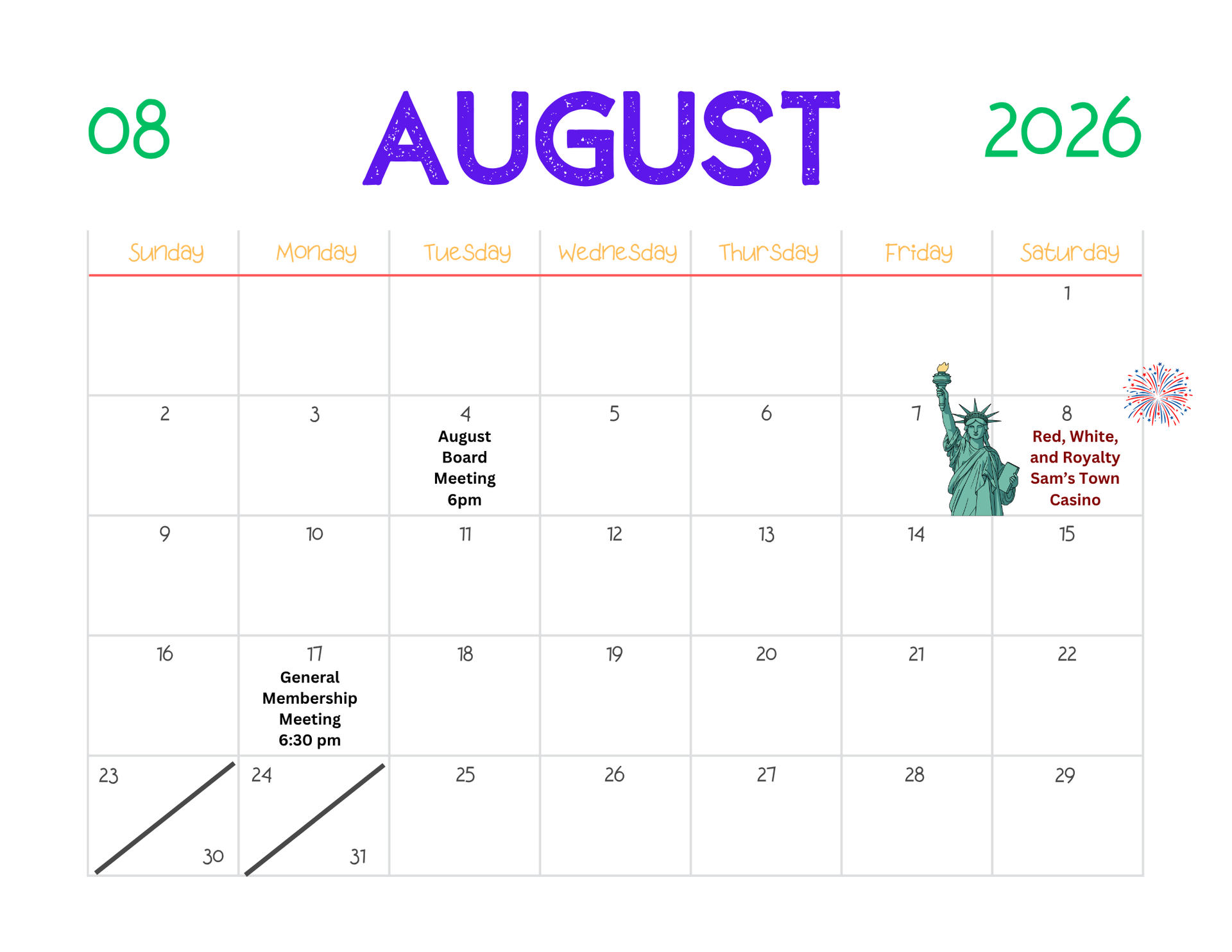 June 2026 Krewe of Centaur Calendar