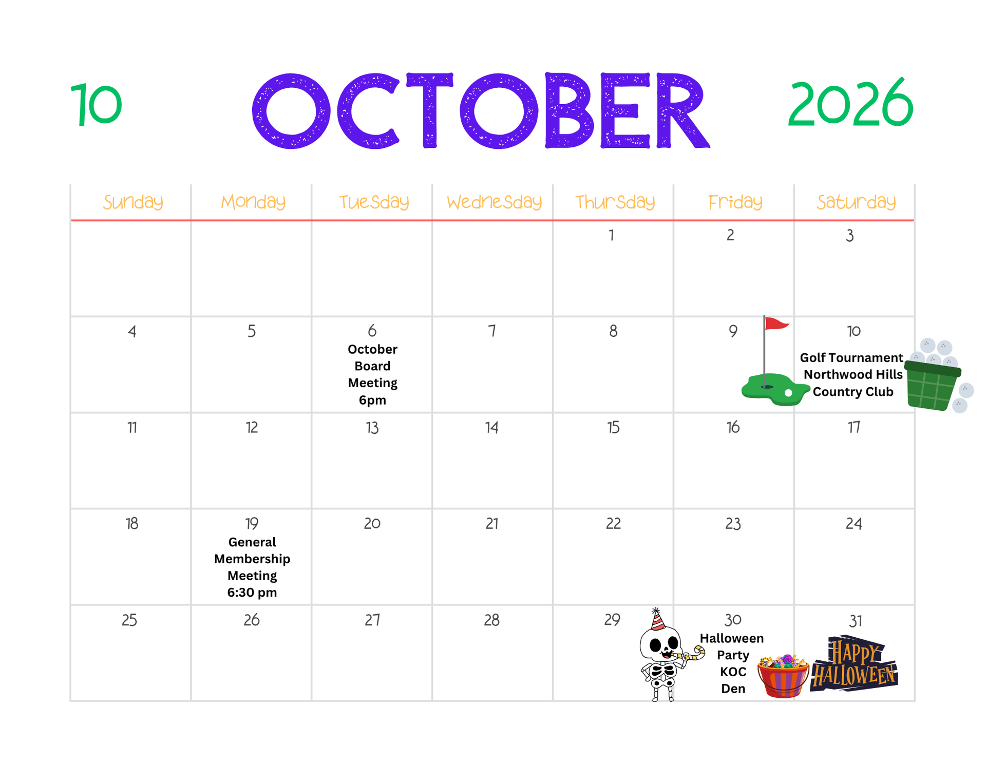 June 2026 Krewe of Centaur Calendar