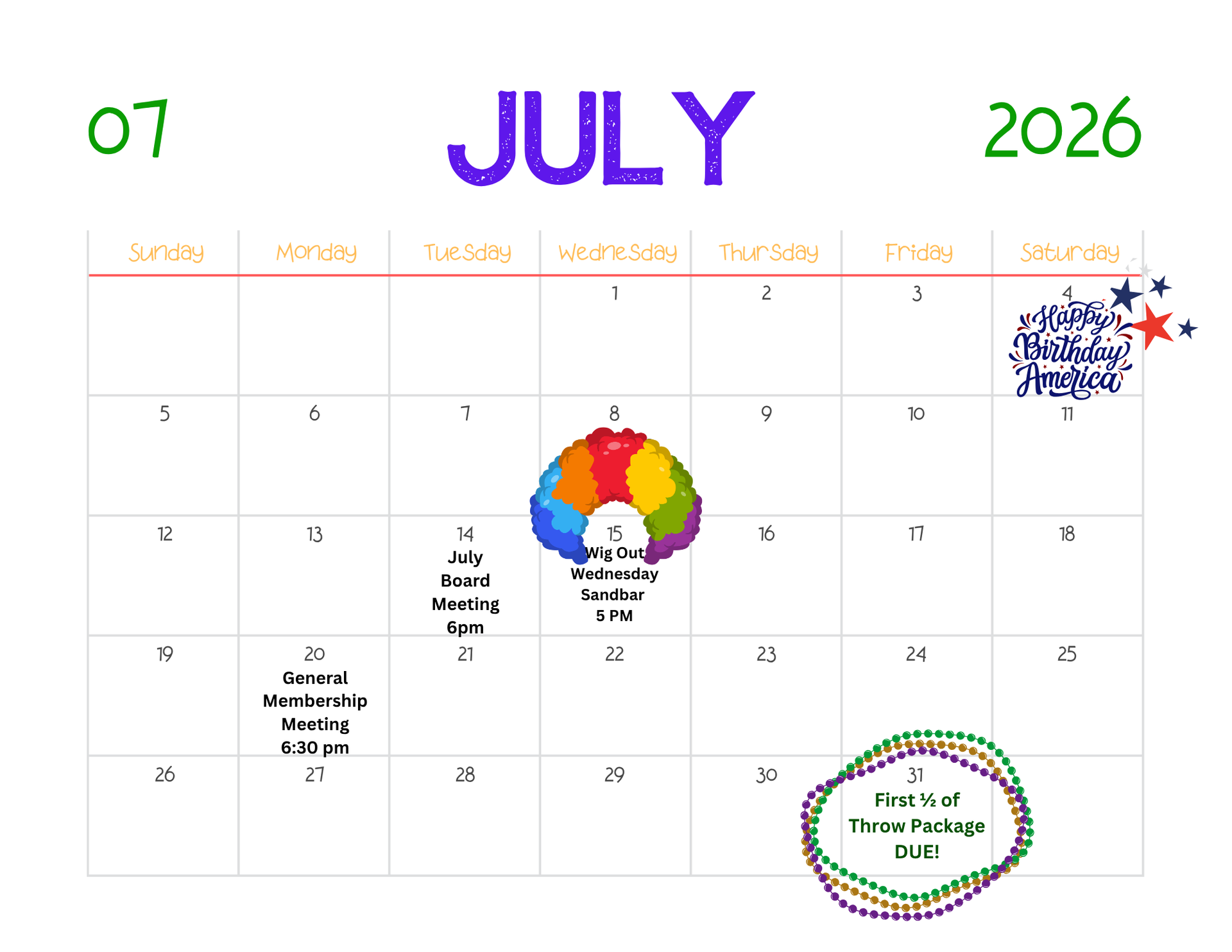 July 2026 Krewe of Centaur Calendar