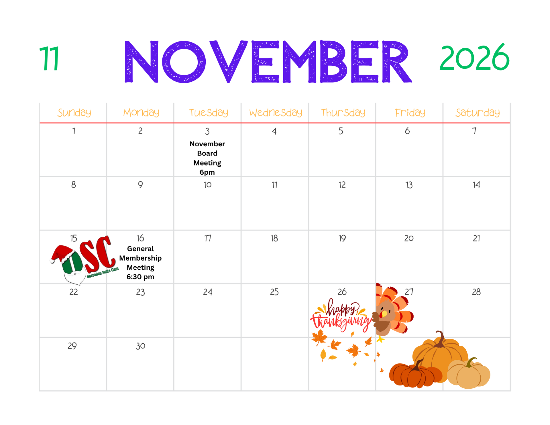 November 2026 Krewe of Centaur Calendar