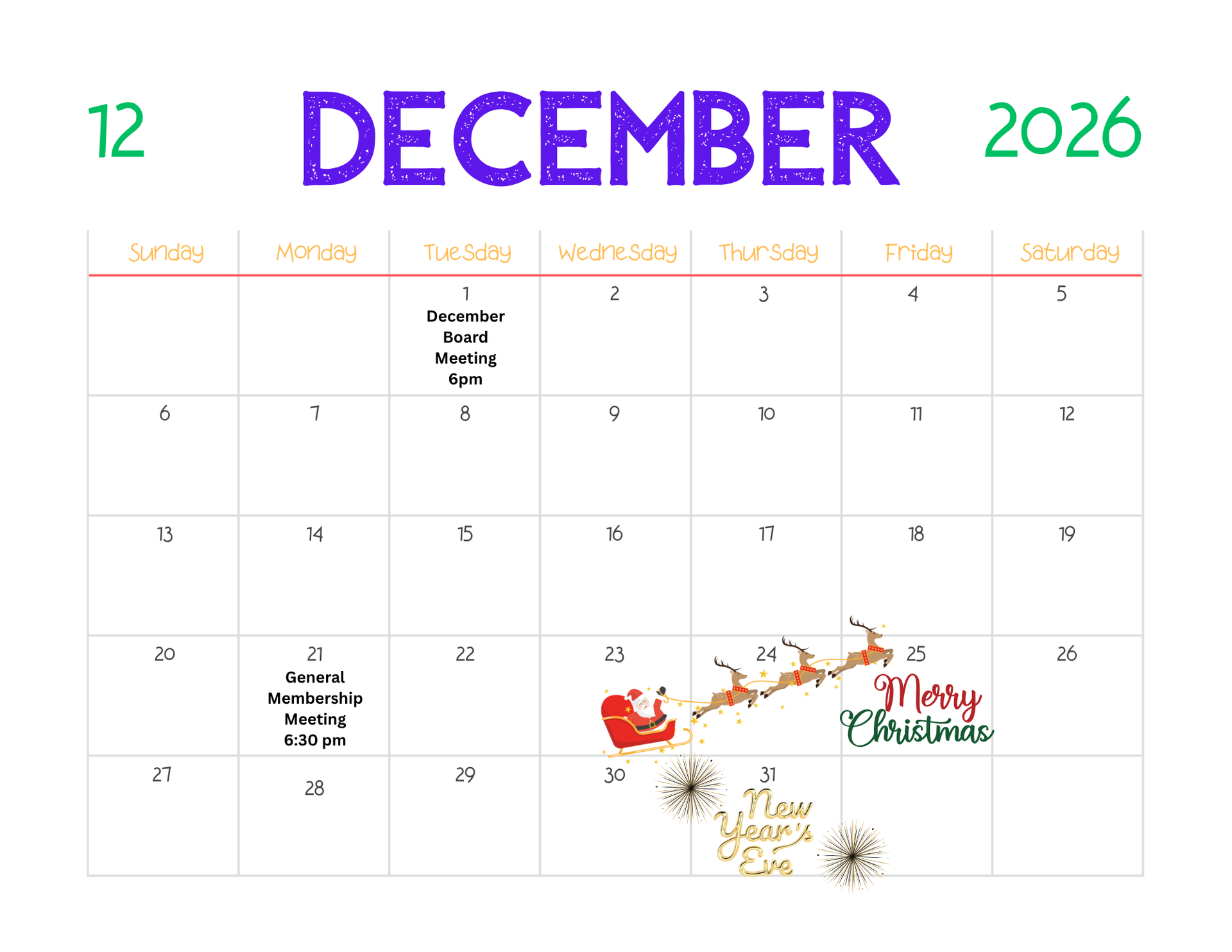 December 2026 Krewe of Centaur Calendar