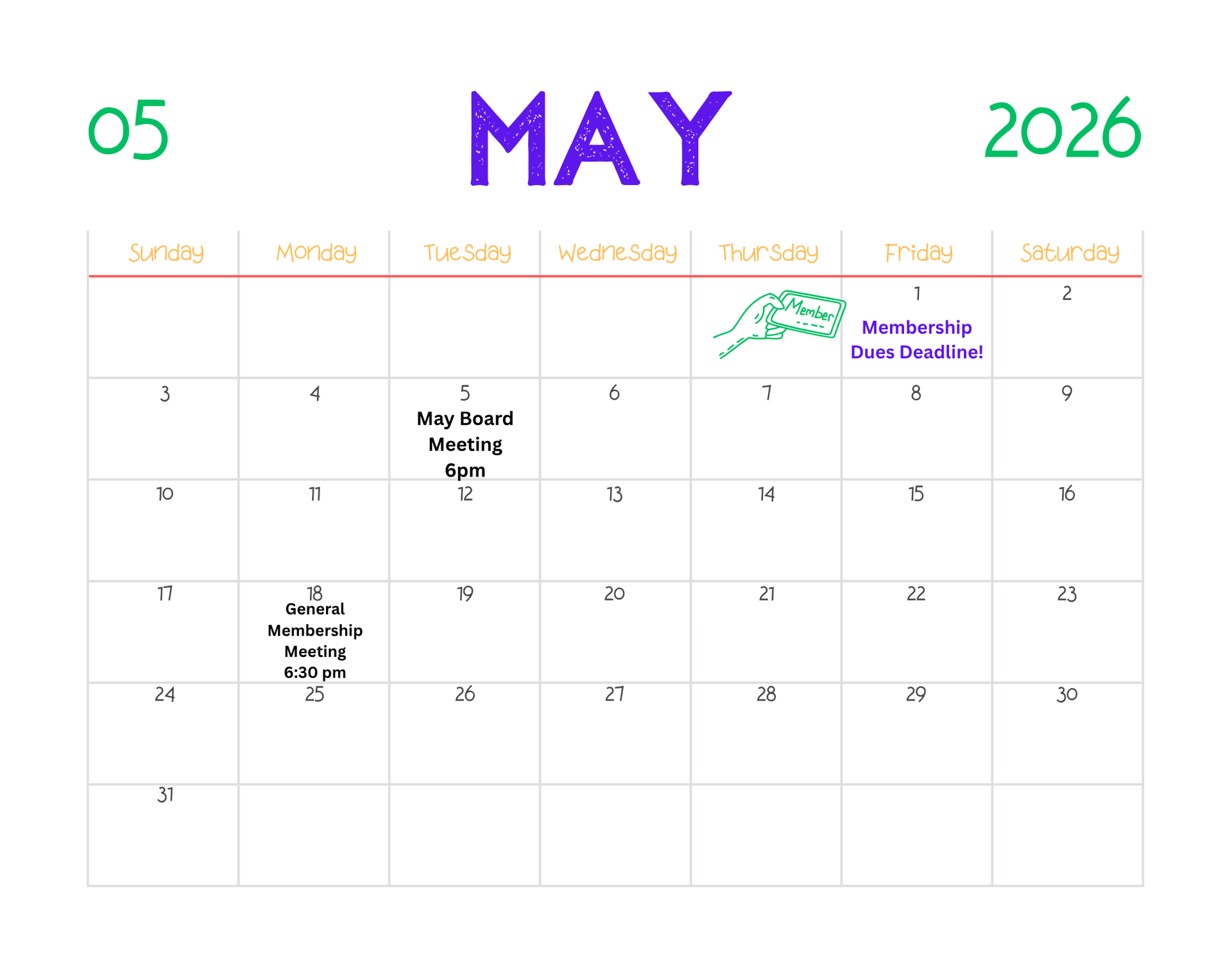 May 2026 Krewe of Centaur Calendar