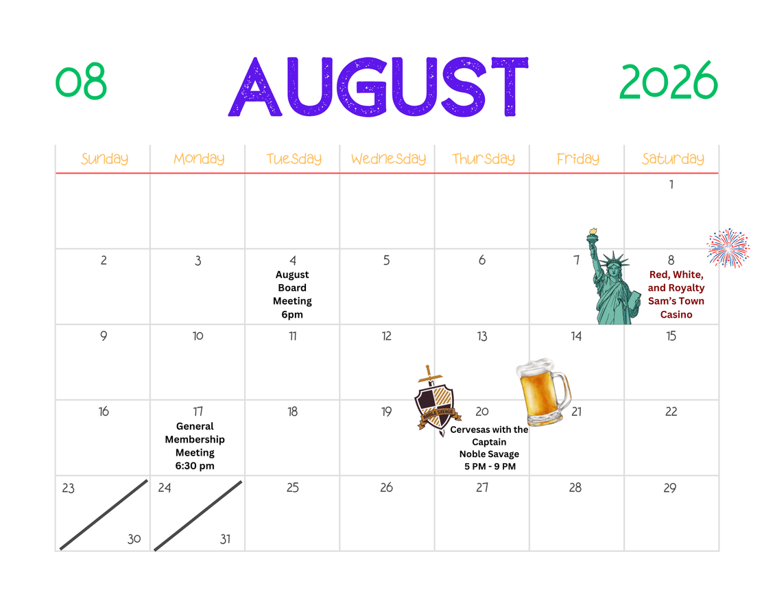 August 2026 Krewe of Centaur Calendar
