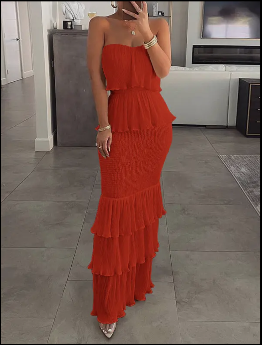 Bodycon Sleeveless Elasticity Pleated Split-Joint Tube Maxi Dresses