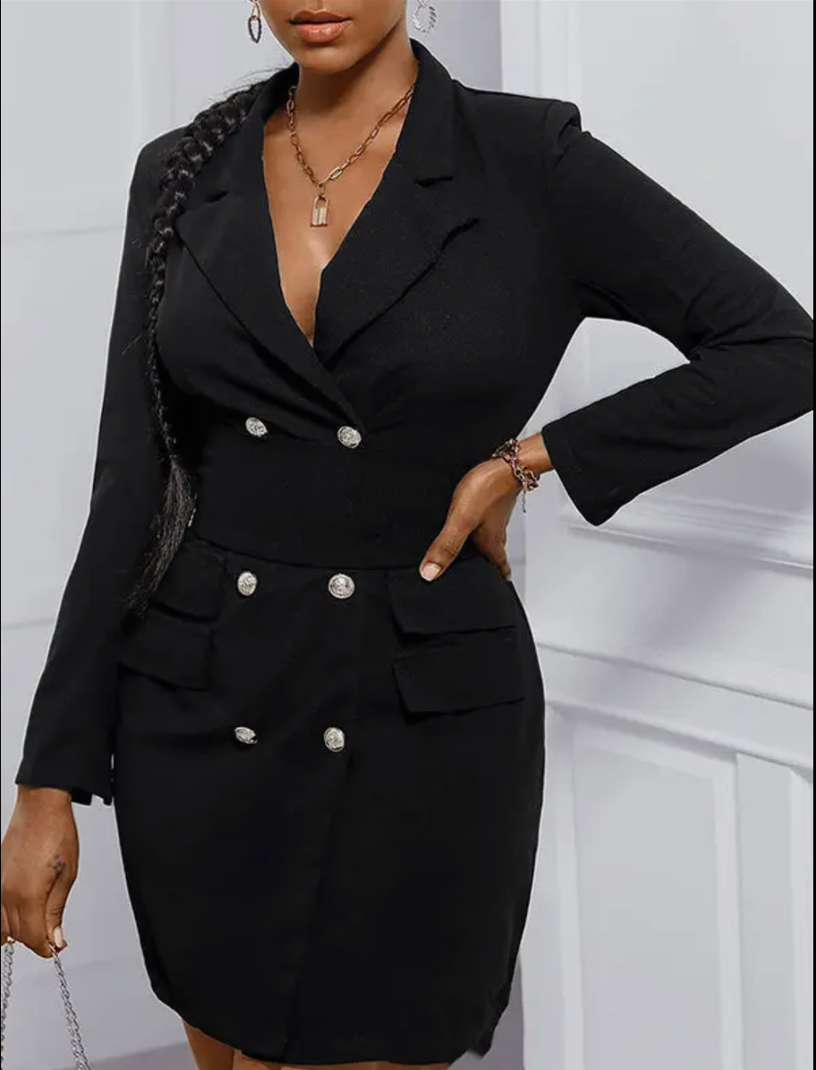 Long Sleeves Split-Joint Lapel Mini Dresses