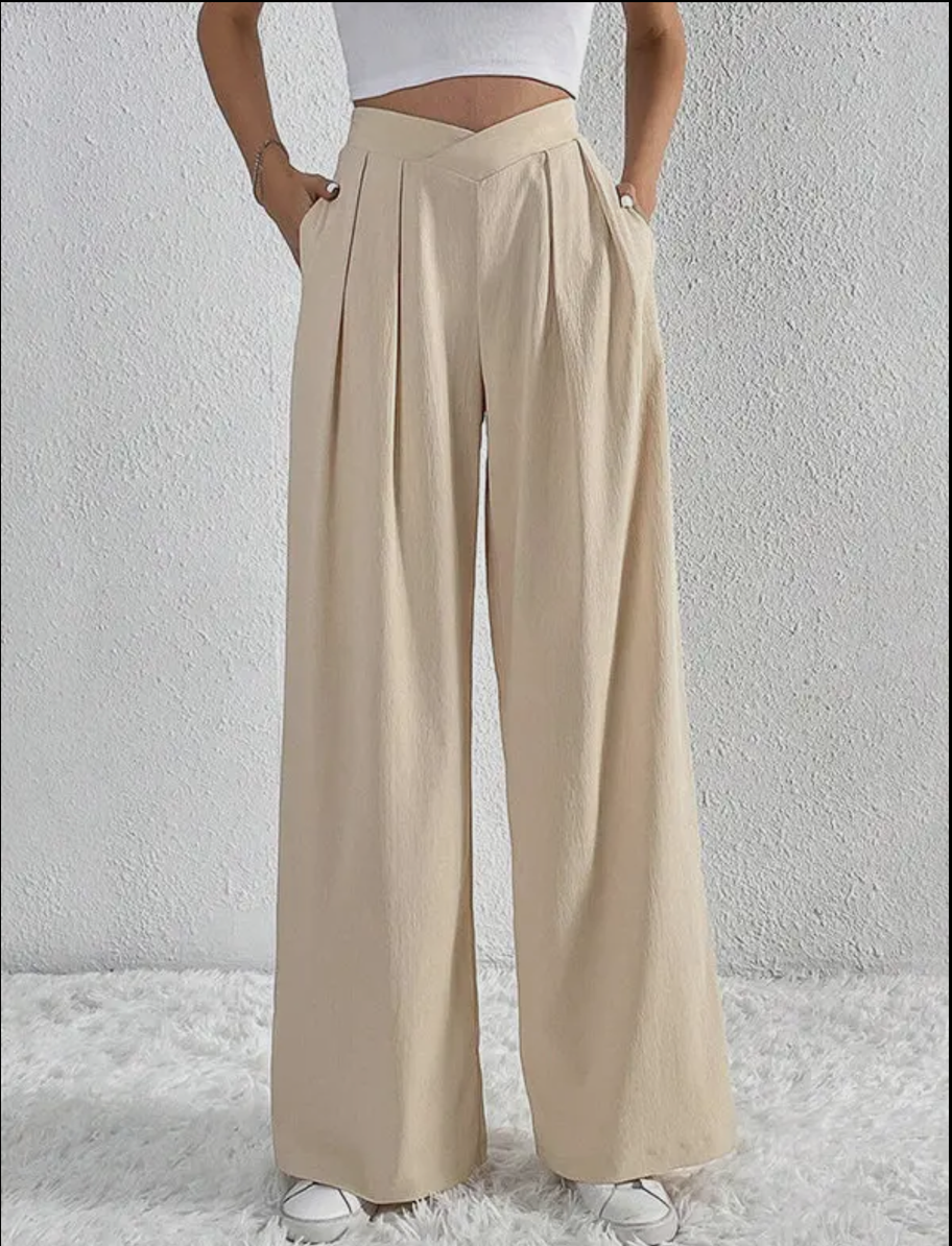Loose Wide Leg Pleated Solid Color Pants Trousers