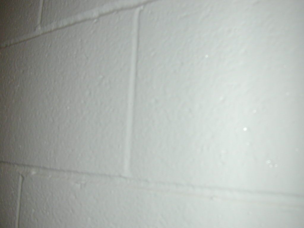 Close-up of a light gray painted cinder block wall with subtle texture and seams