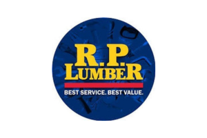 Blue circular R.P. Lumber logo with yellow text and red banner reading “Best Service. Best Value.”