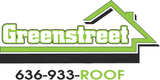 Greenstreet Roofing logo with green house outline and phone number 636-933-ROOF