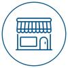 An icon of a store with a awning on the roof.