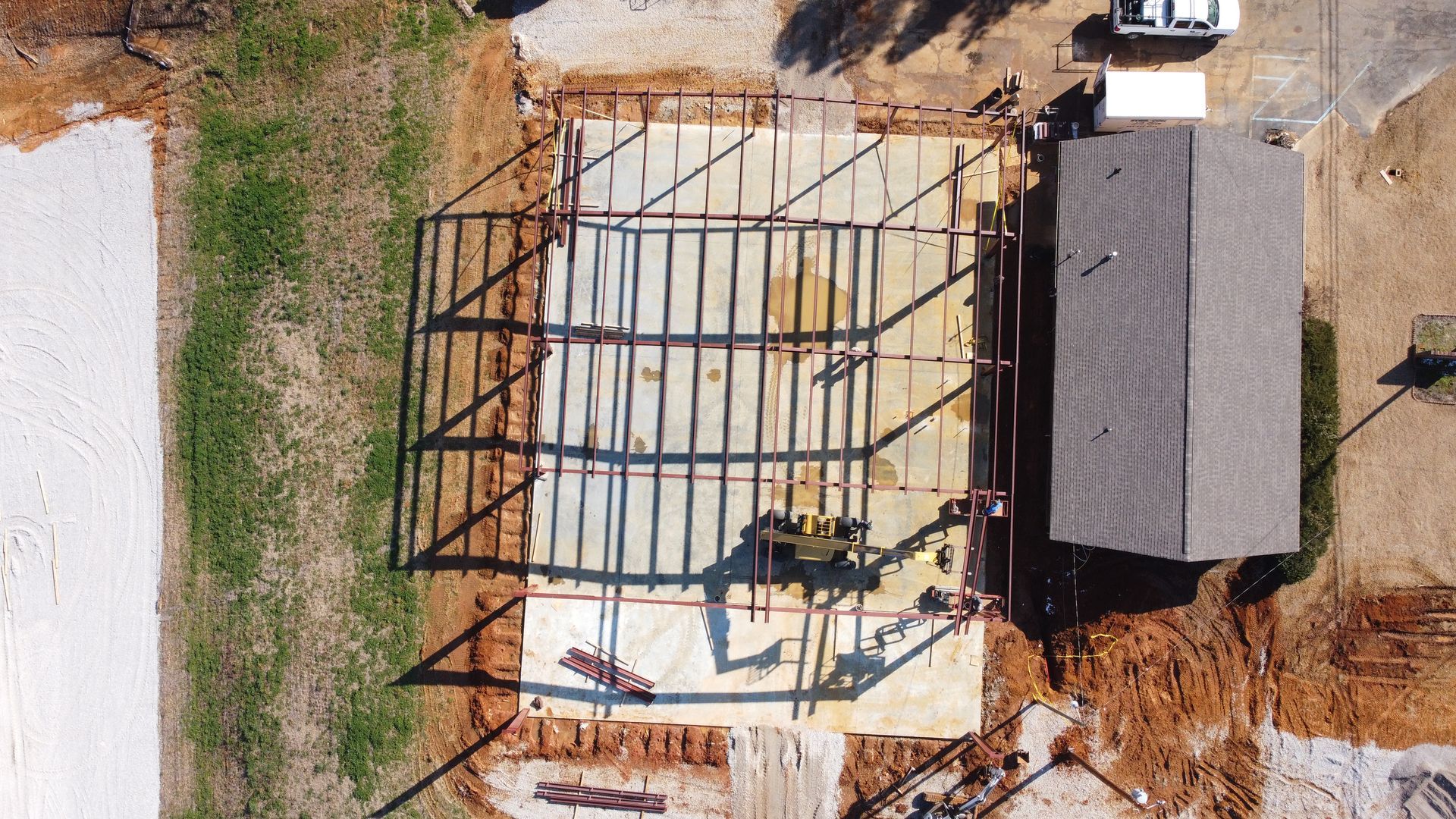 An aerial view of a building under construction