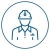 An icon of a man wearing a hard hat in a circle.