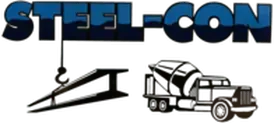A logo for steel-con shows a crane and a truck