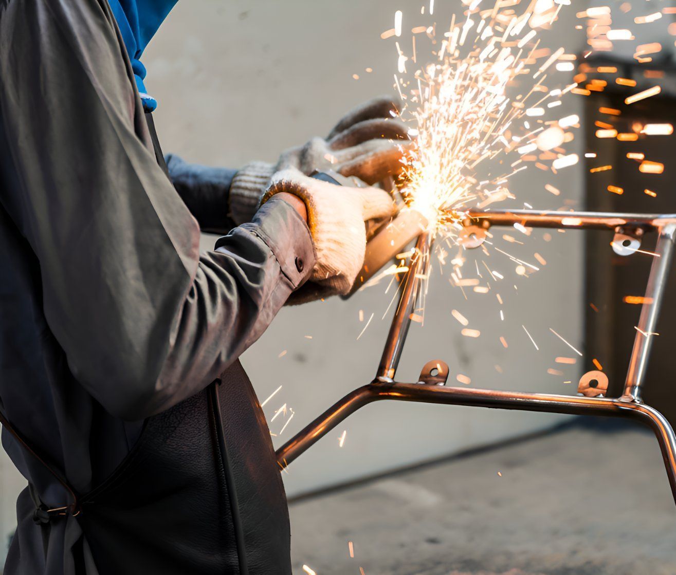 A Man Is Grinding A Piece Of Metal With Sparks Coming Out Of It — Sno's Welding In Ciccone, NT