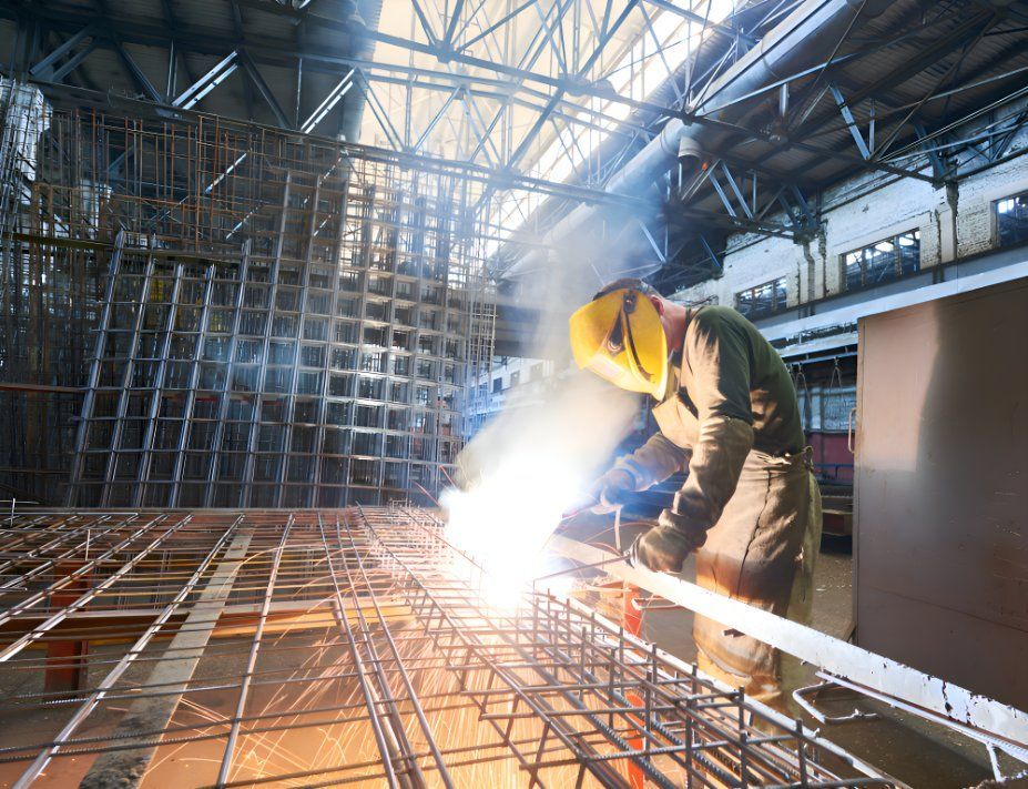 A Man Is Welding A Metal Structure In A Factory — Sno's Welding In Ciccone, NT