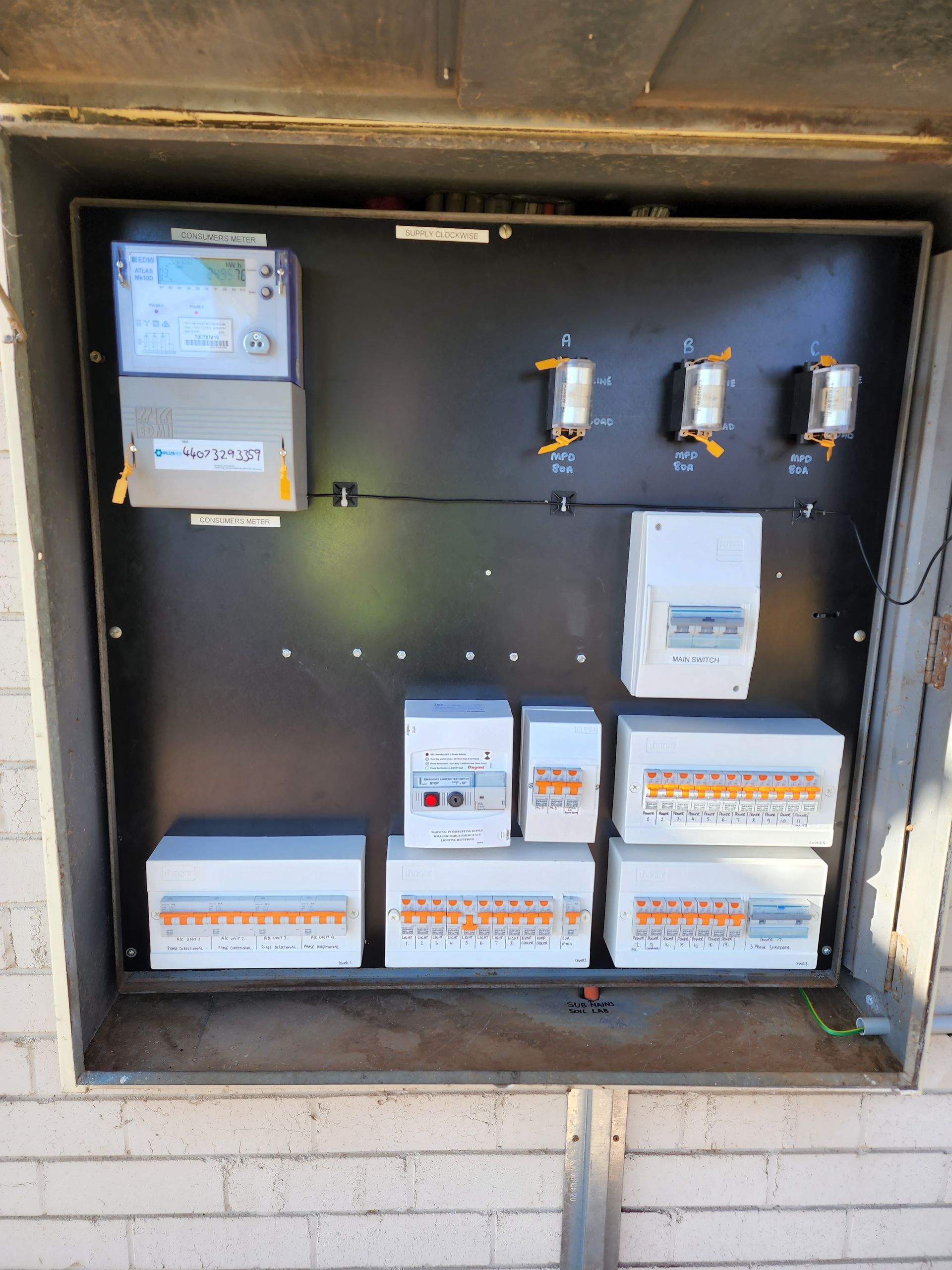 Outdoor Electrical Control Panel with Meters then Breakers and Wiring — Bes-Elect Electrical in Taminda, NSW