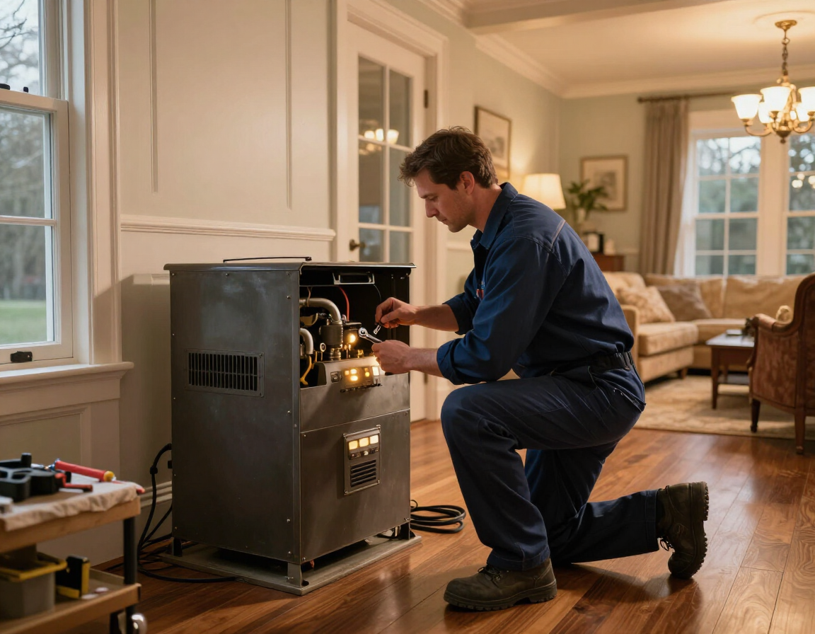 Technician servicing residential furnace