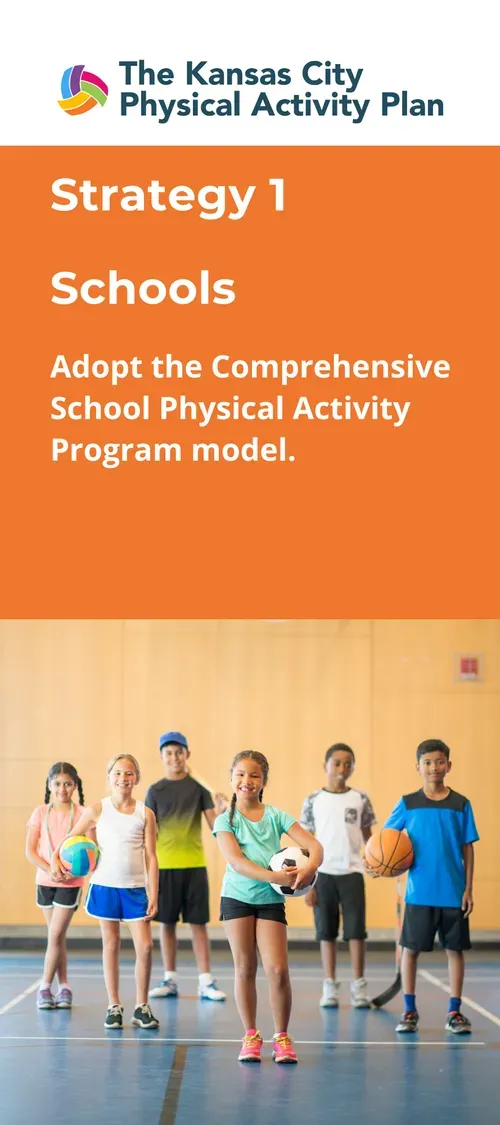 Children in a gym with balls. Text: