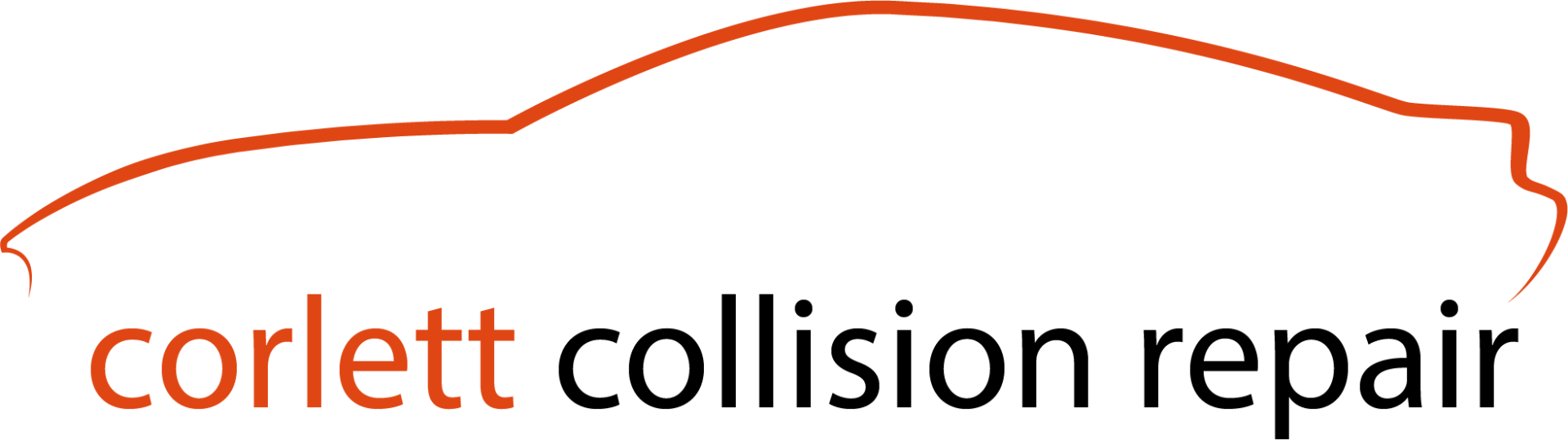 A logo for corlett collision repair with a silhouette of a car
